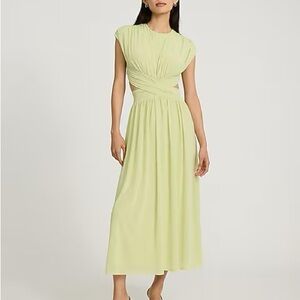 Pleated Cut Out Cap Sleeve Maxi Dress